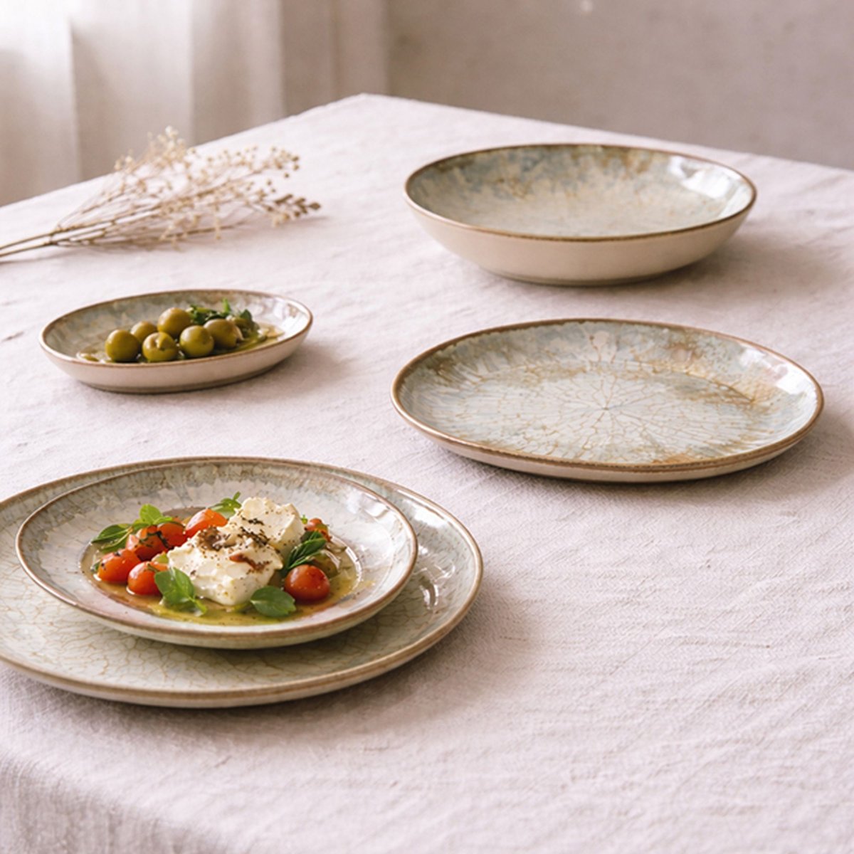 Lot de 6 assiettes plates 26cm en faïence, MINERAL bleu-gris, NOVASTYL