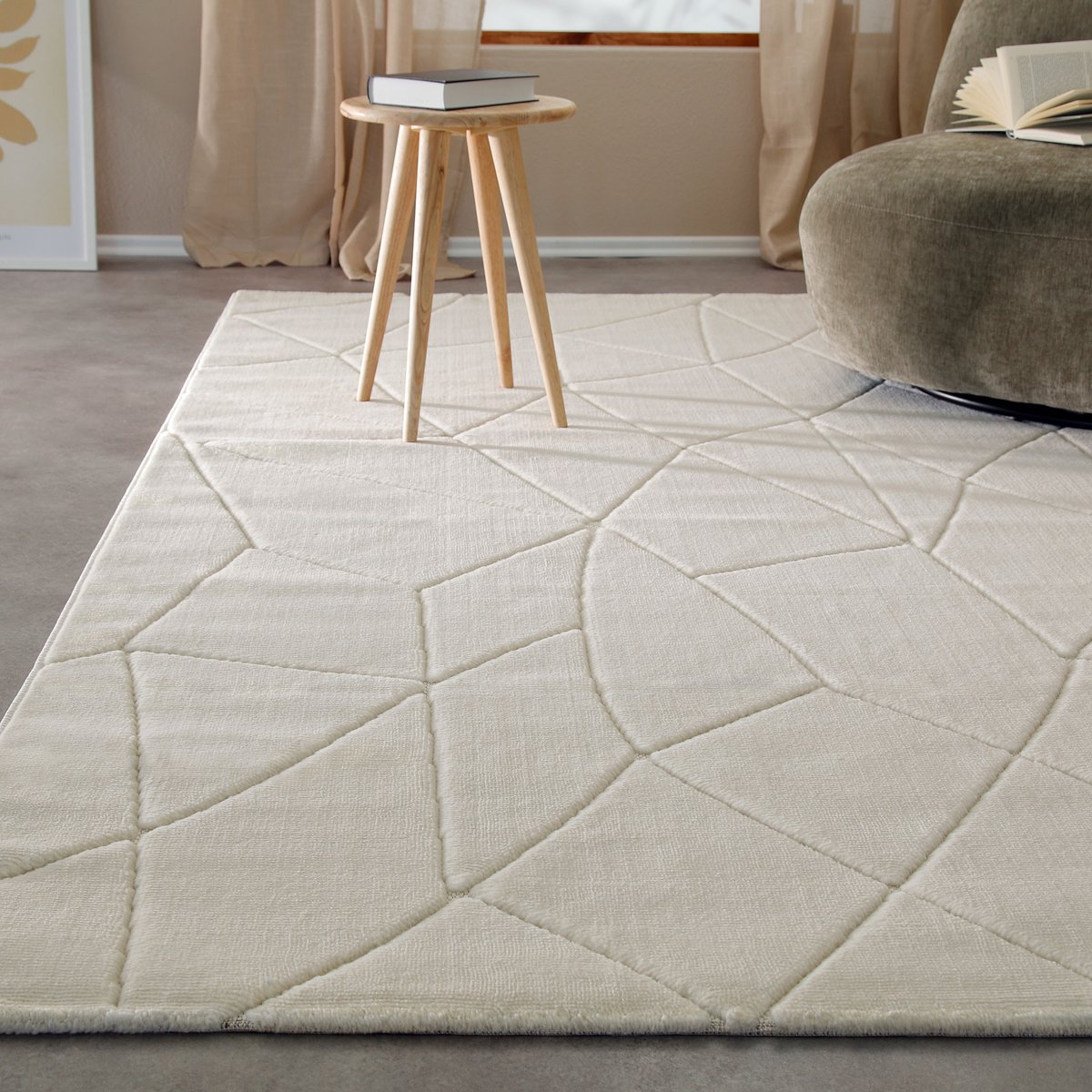 Tapis design à relief graphique ,  Unplugged blanc crème, WECON HOME