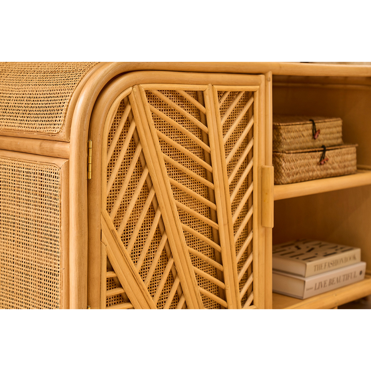 Buffet vintage en rotin 2 portes L150 cm GALON marron clair, MILIBOO