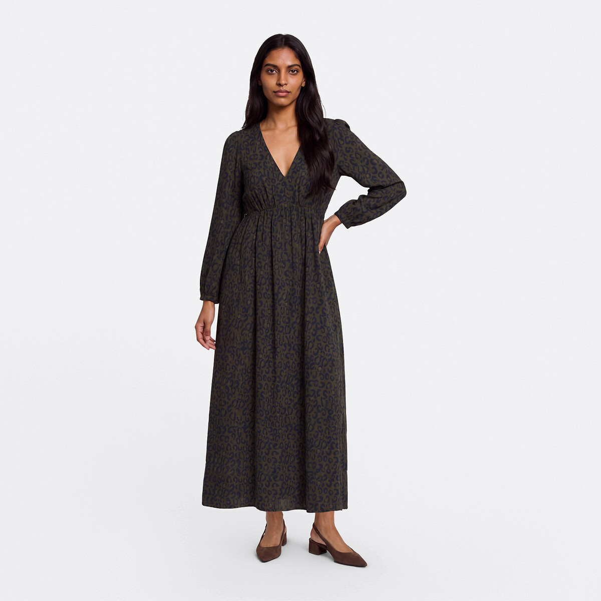 Leopard Print Long Sleeve Maxi Dress leopard print/khaki, LA REDOUTE COLLECTIONS