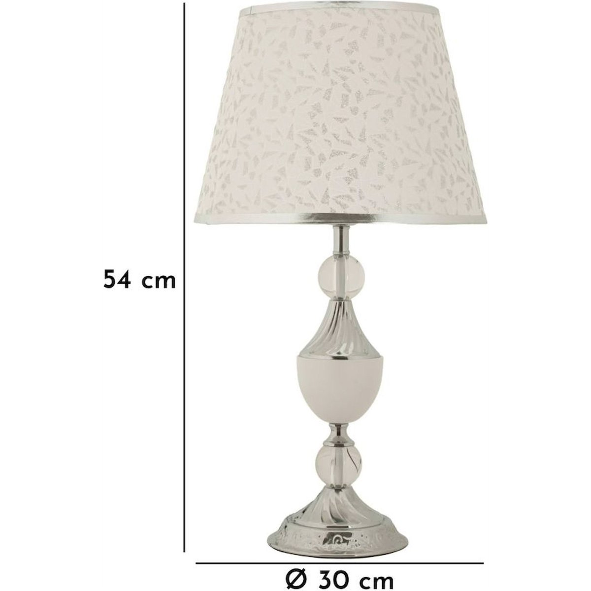 Lampe à poser abat-jour brodé style glamour GLAM argent et blanc, RECOLLECTION