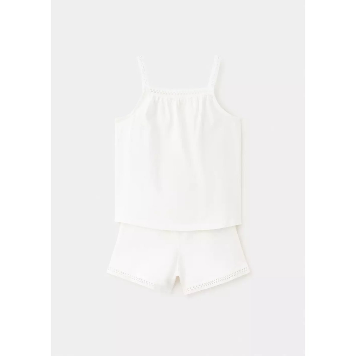 Pyjama court détails ajourés blanc cassé, MANGO KIDS