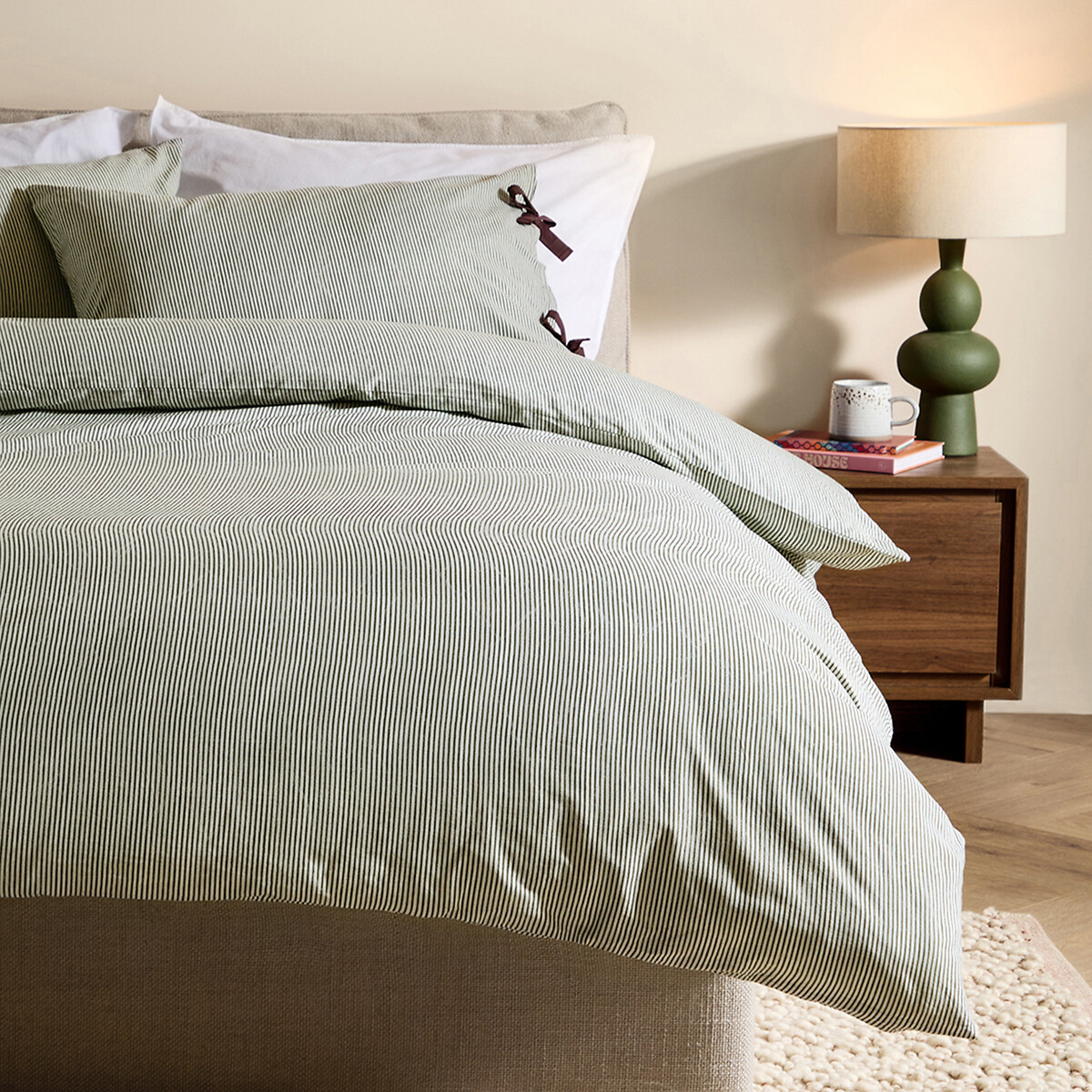 MADE.COM Ansel 100% Cotton Duvet Cover and Pillowcase Set green, MADE