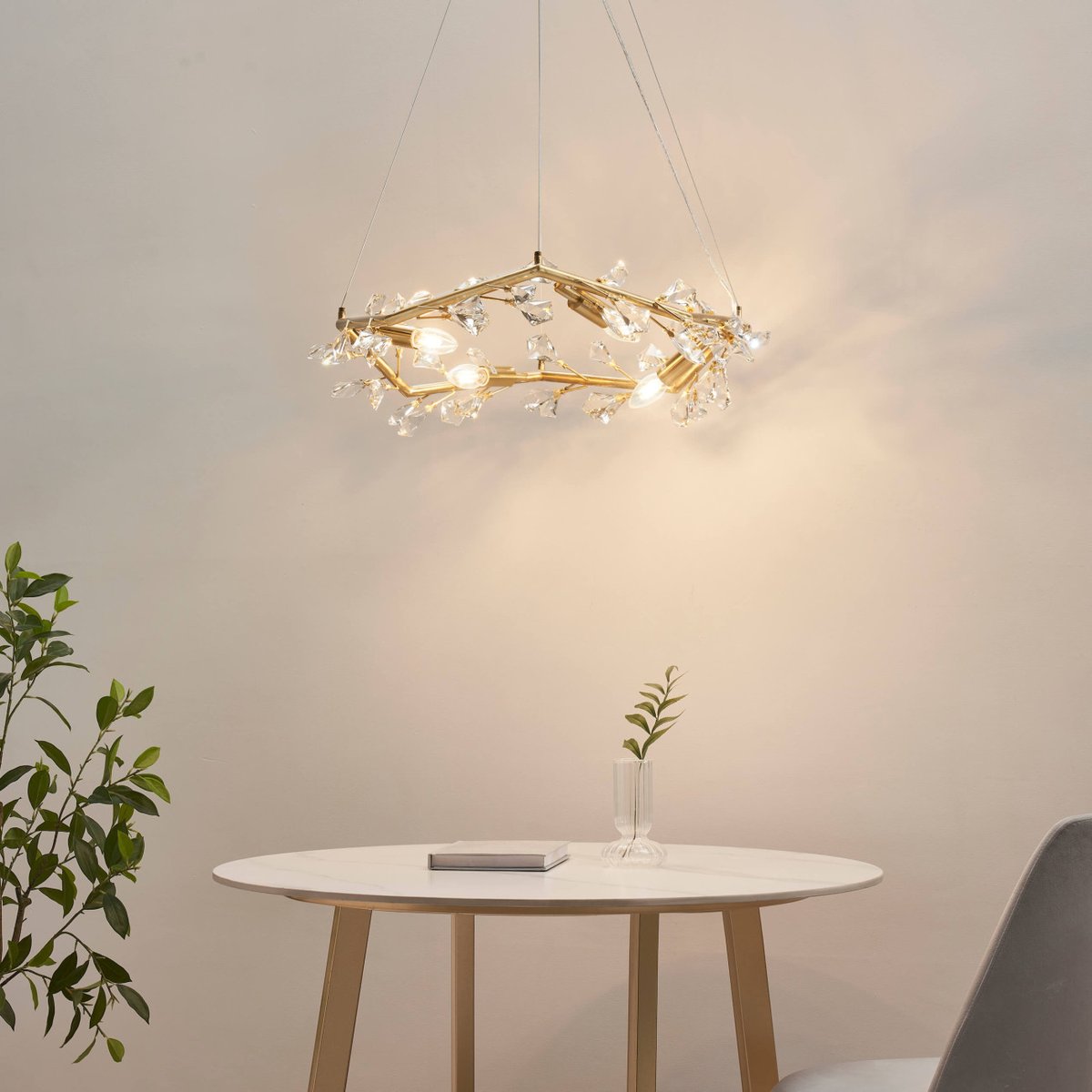 Suspension avec feuillage cristal - SOLARANA laiton, KOSILUM