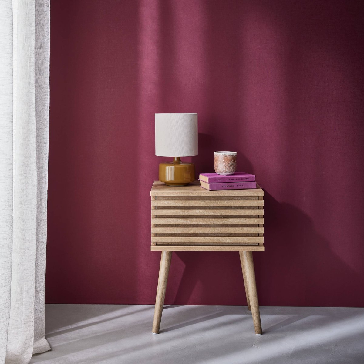 Table de chevet scandinave en décor bois rainuré 1 tiroir MADERE naturel, SWEEEK
