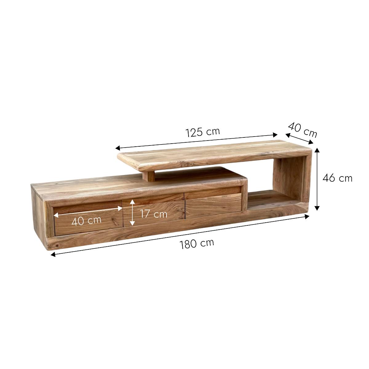Meuble TV en bois d'acacia LEORA bois clair, MADE IN MEUBLES 