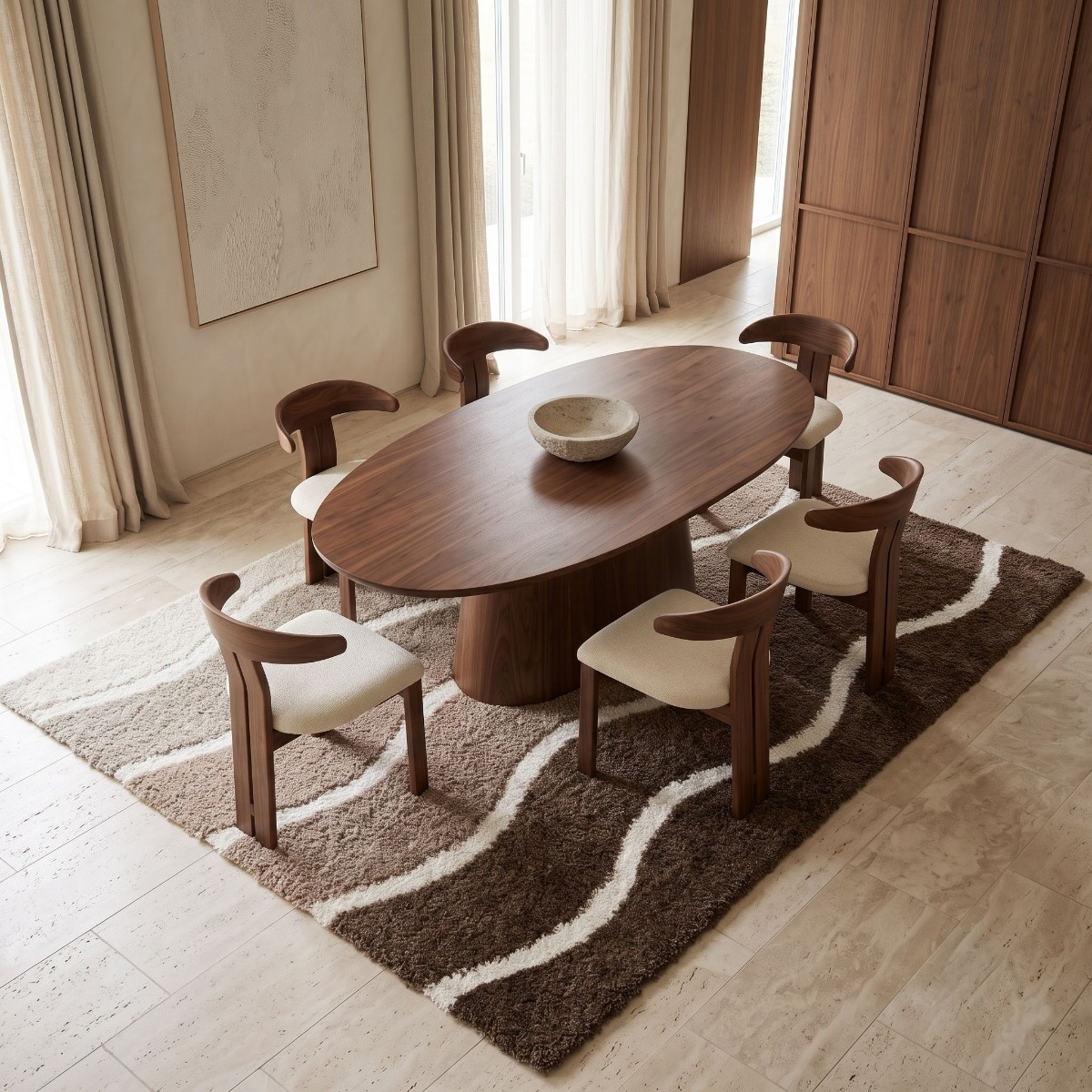 Tapis shaggy doux à motif ondulé MOKA VAGUES marron beige, THE DECO FACTORY