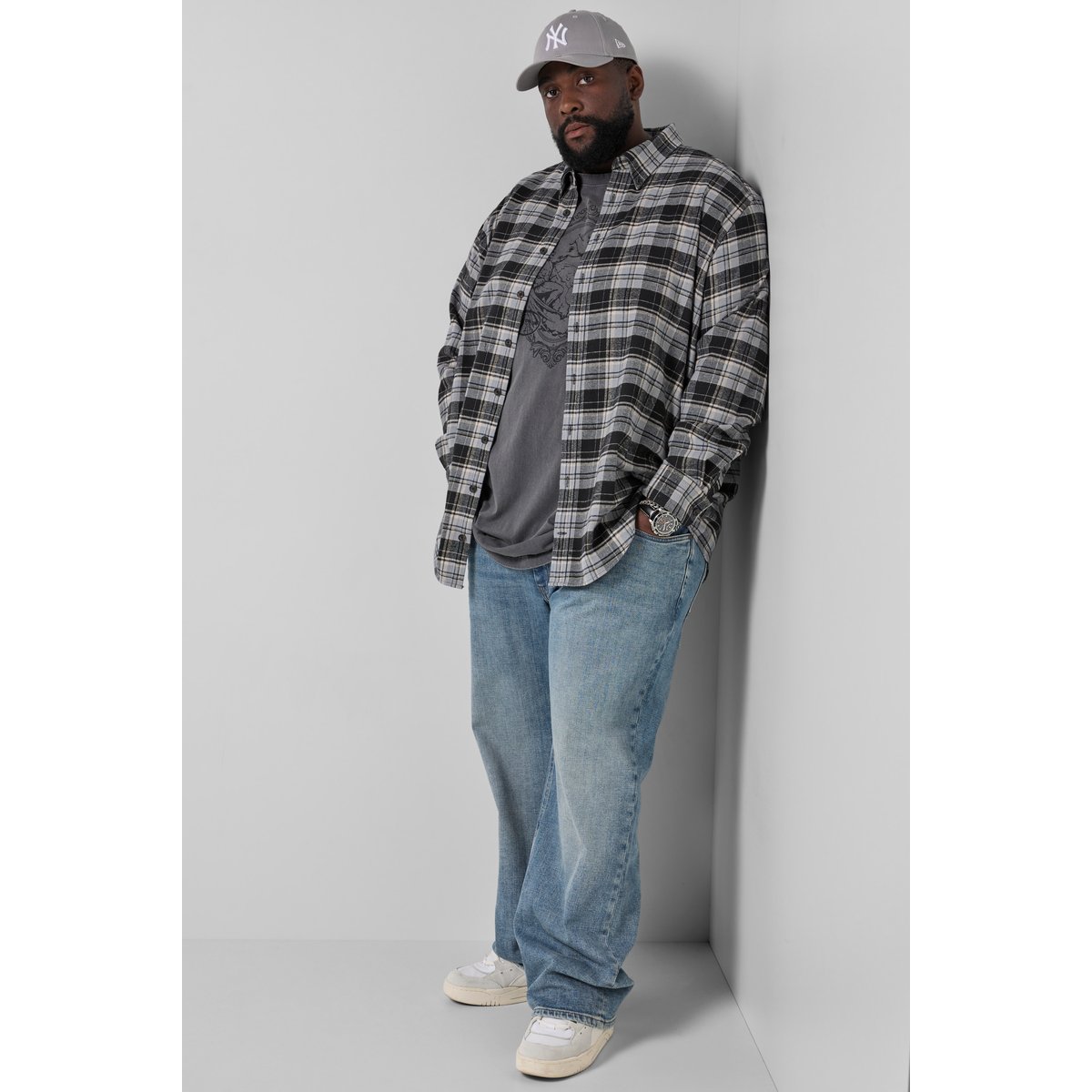 Chemise en flanelle à carreaux gris dauphin, STHUGE