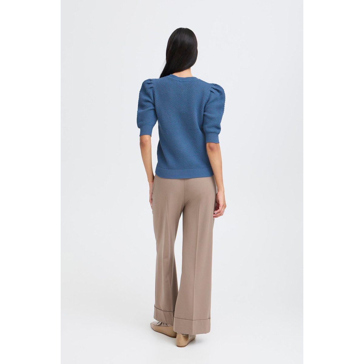 Pull en maille, manches 3/4, col rond bleu true navy, B.YOUNG