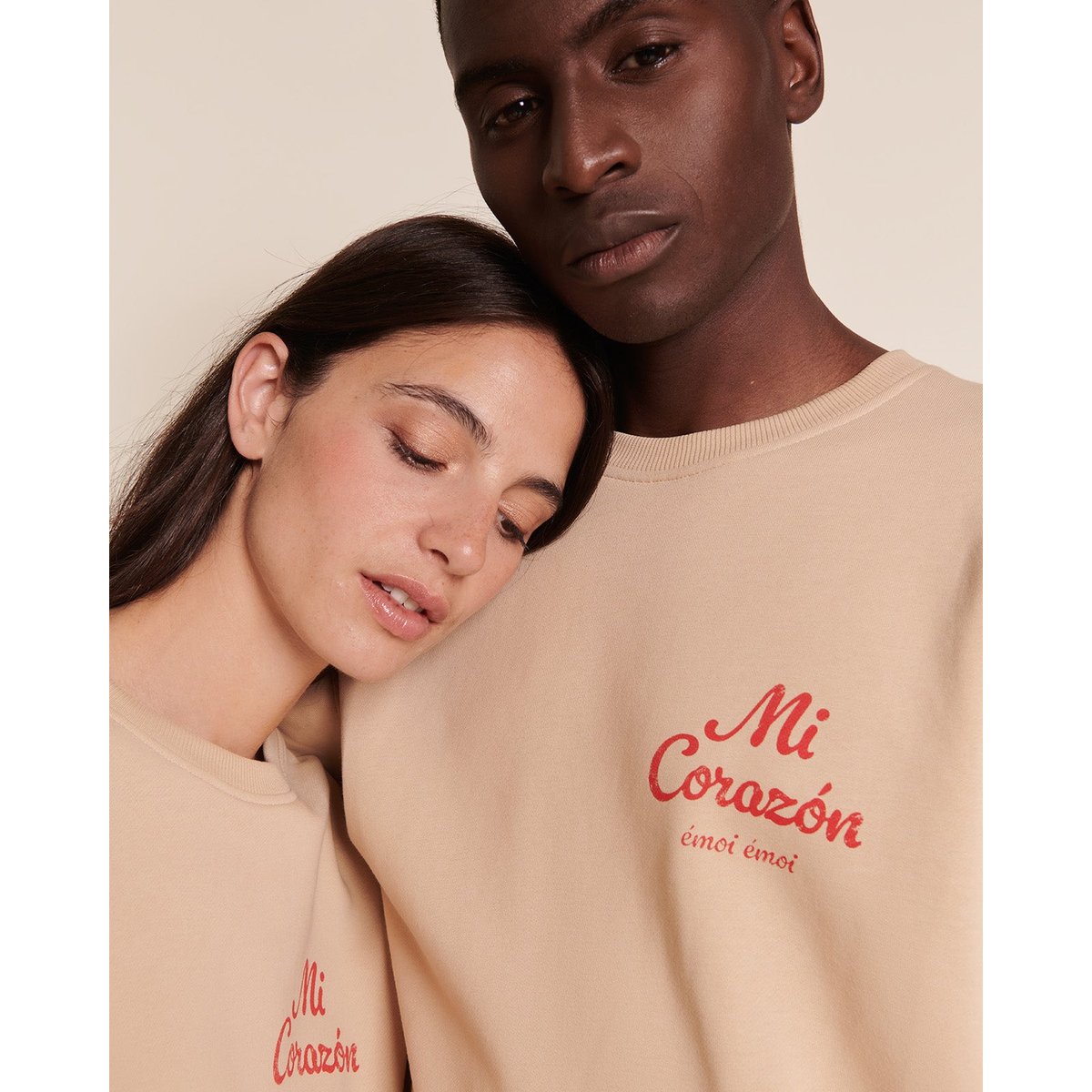 Sweat imprimé en coton bio, MI CORAZON beige - sable, EMOI EMOI