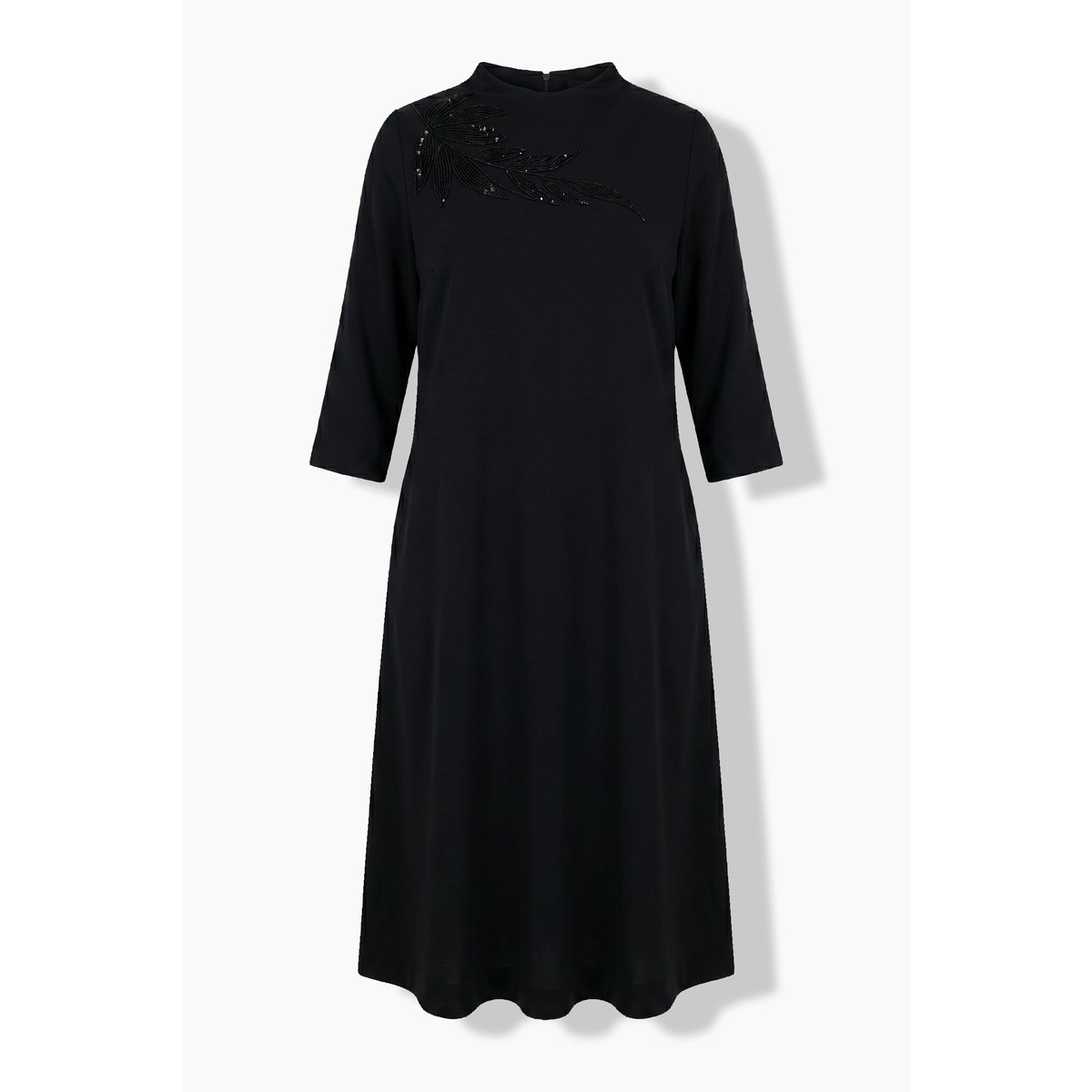 Robe midi point de Rome, perles brodées noir, ULLA POPKEN