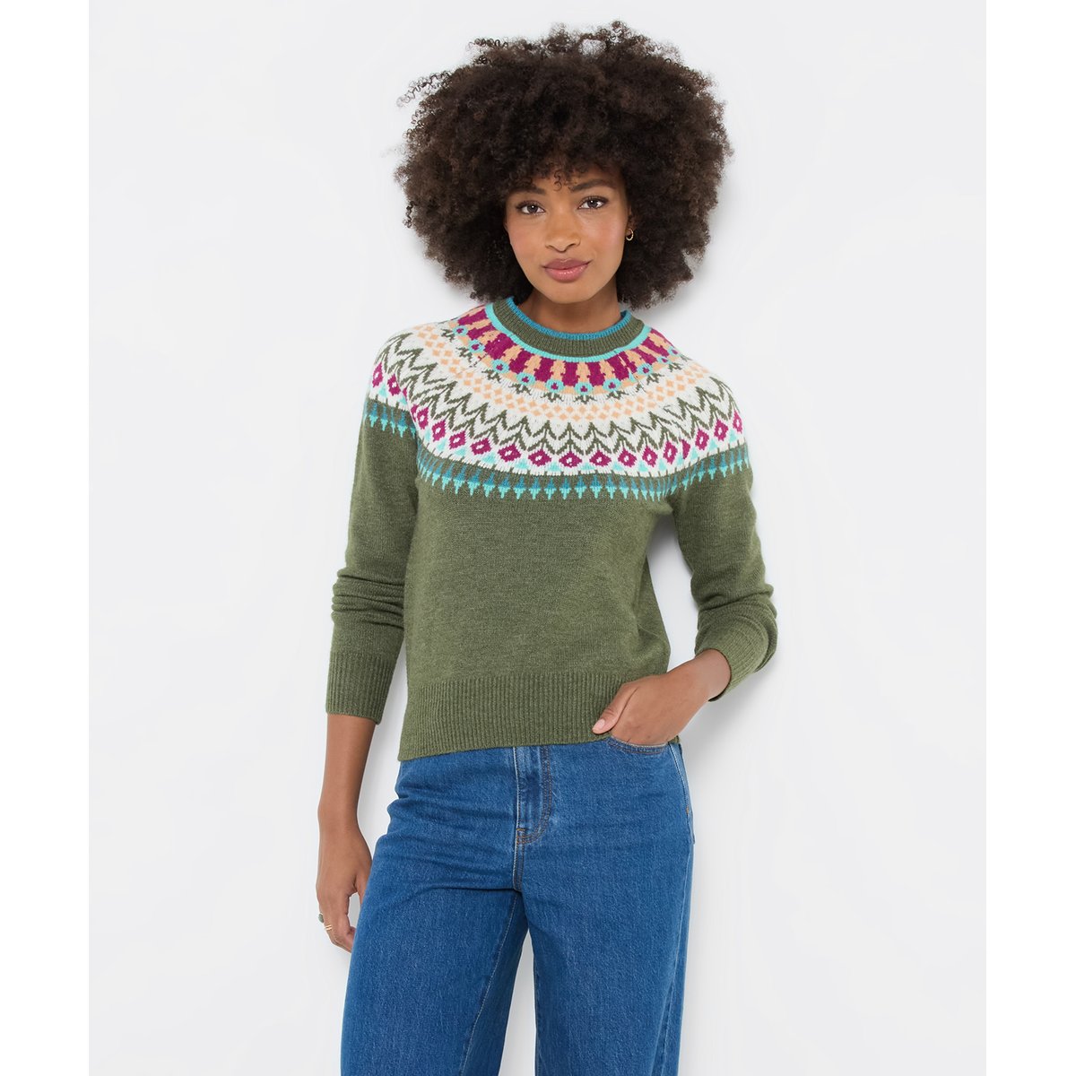 Pull Jacquard Fair Isle Fleuri Tilly vert, JOE BROWNS