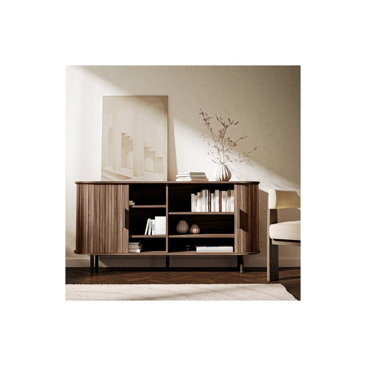 Buffet arrondi à lamelles collection EPIQUE noyer foncé et noir, RECOLLECTION
