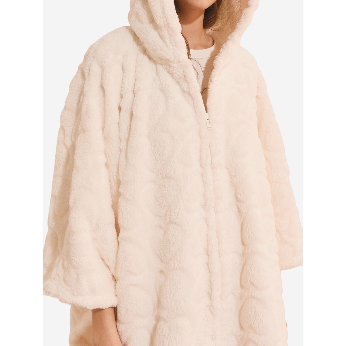 Poncho polaire à motifs coeurs MINO PONCHO ecru, ETAM