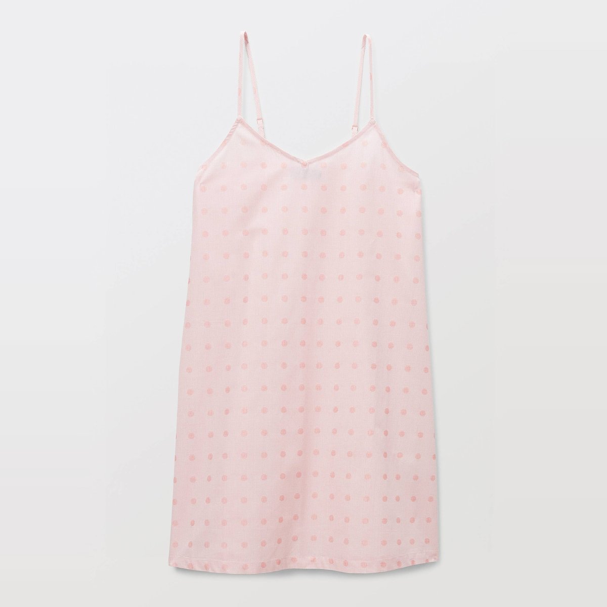 Chemise de nuit vichy à fines bretelles en coton blanc, MONOPRIX