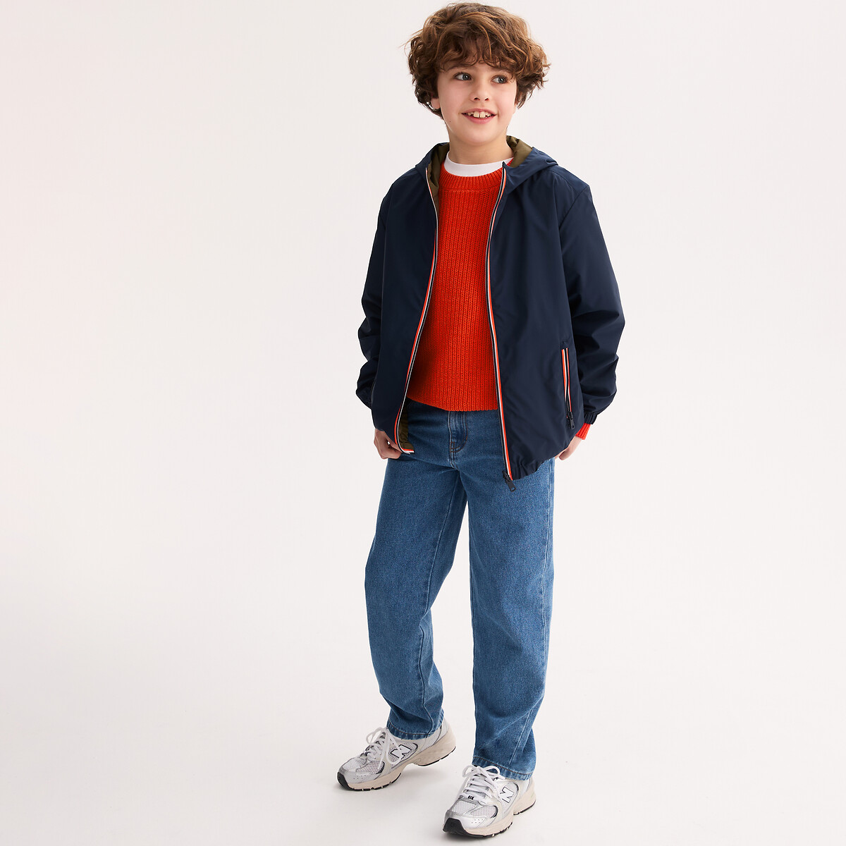Blouson coupe-vent à capuche, réversible marine/kaki, LA REDOUTE COLLECTIONS