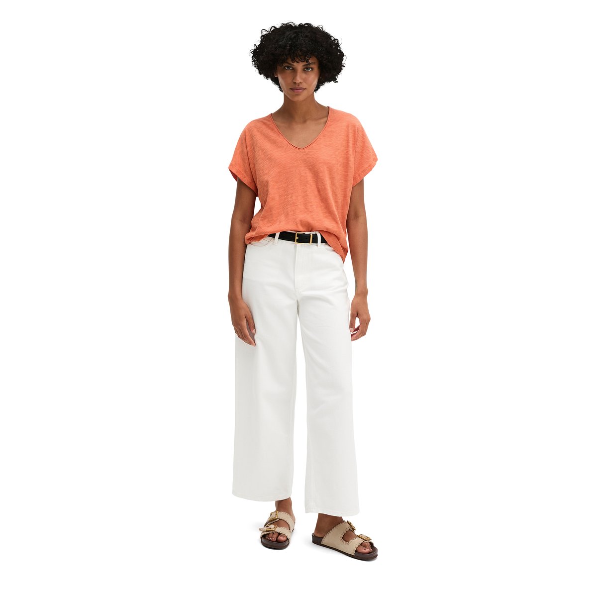 T-shirt loose en jersey slub orange, MARC O'POLO
