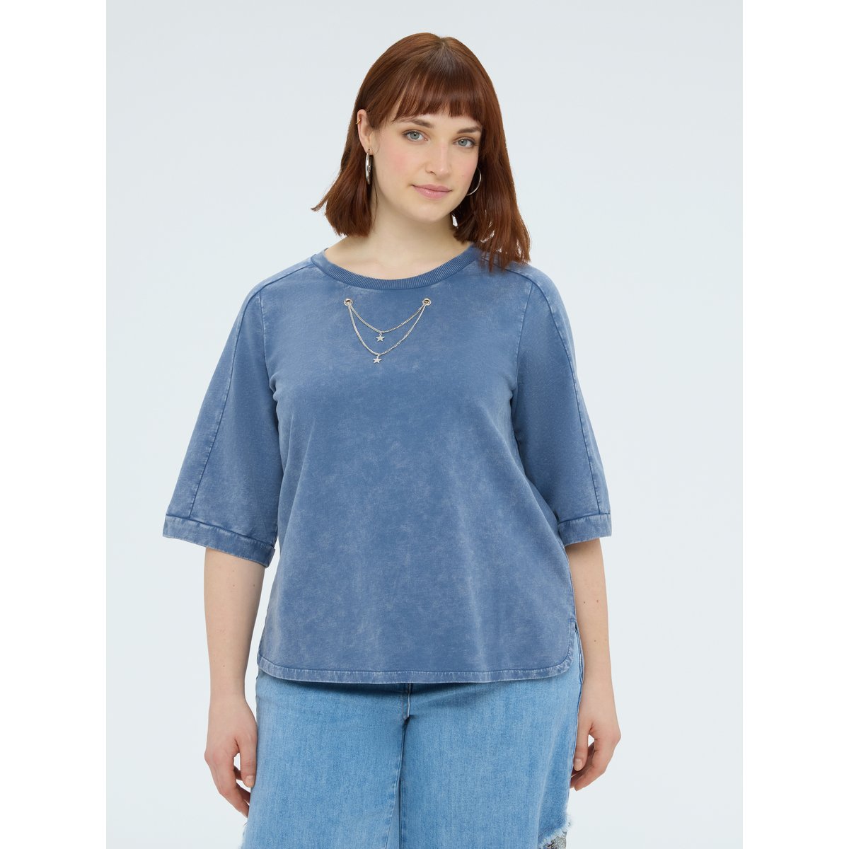 Sweat-shirt avec chaînettes décoratives bleu, FIORELLA RUBINO