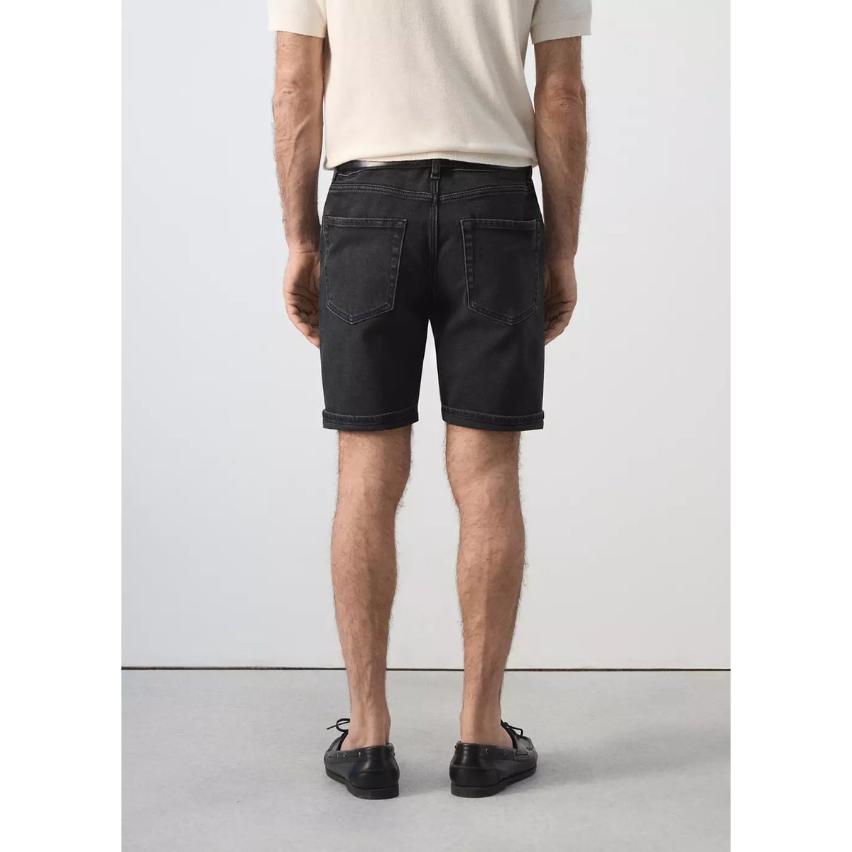 Bermuda slim-fit à revers black denim, MANGO MAN