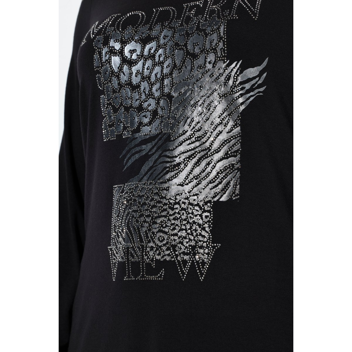 T-shirt avec strass fantaisie noir, ULLA POPKEN