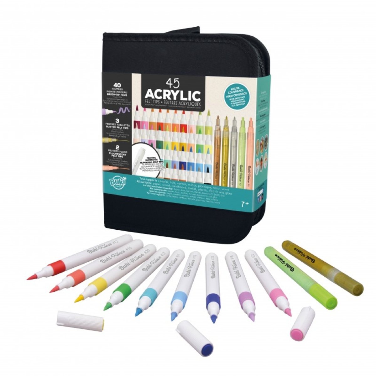 Trousse 45 feutres acryliques noir, BUKI FRANCE