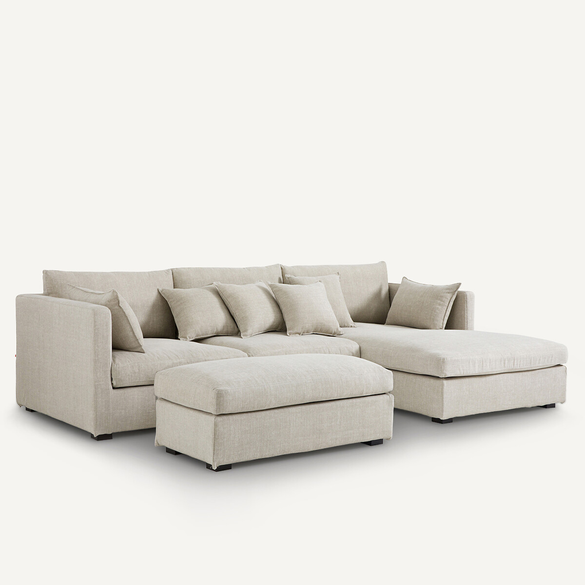 Canapé d'angle, en coton et lin, Néo Kinkajou beige, AM.PM