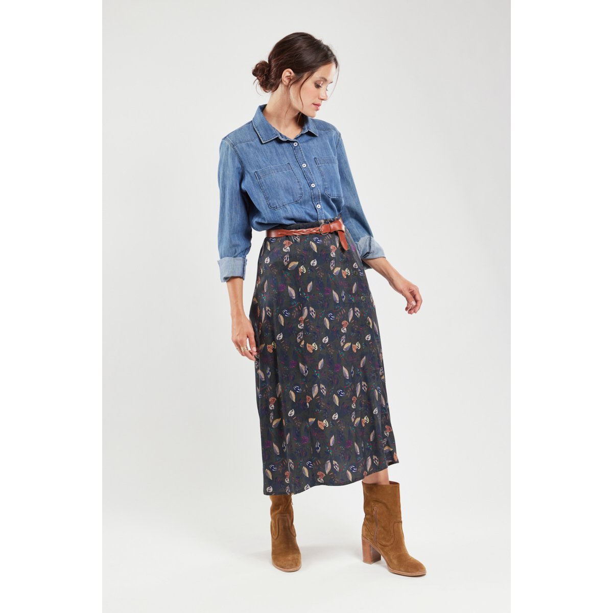 Jupe longue Flavie feuillage automnal, TERRE & MER