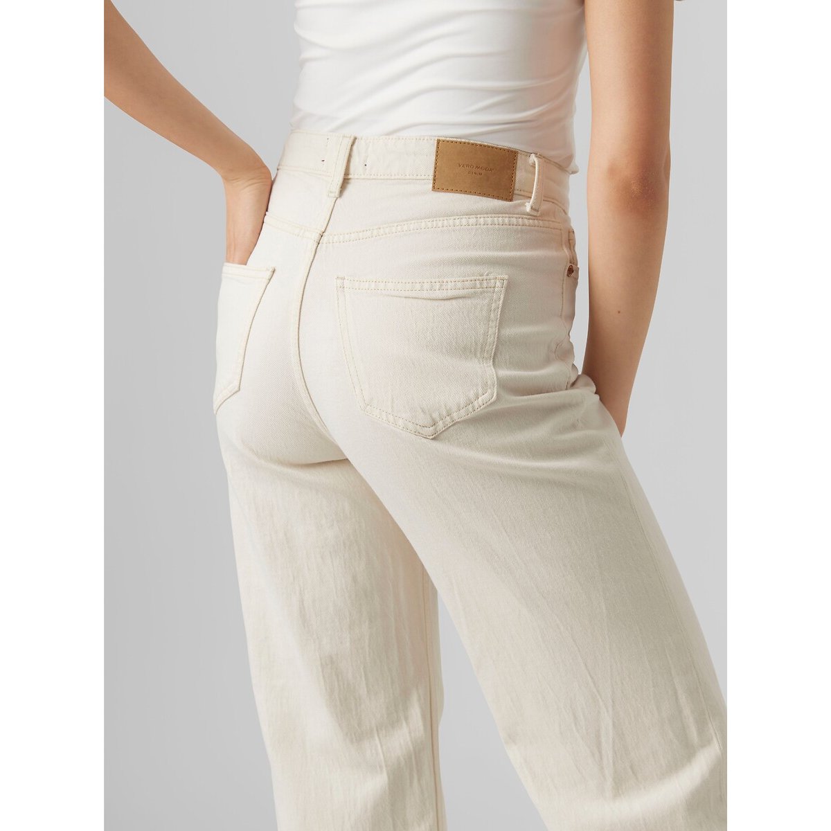 Jeans larghi, vita alta ecru , VERO MODA
