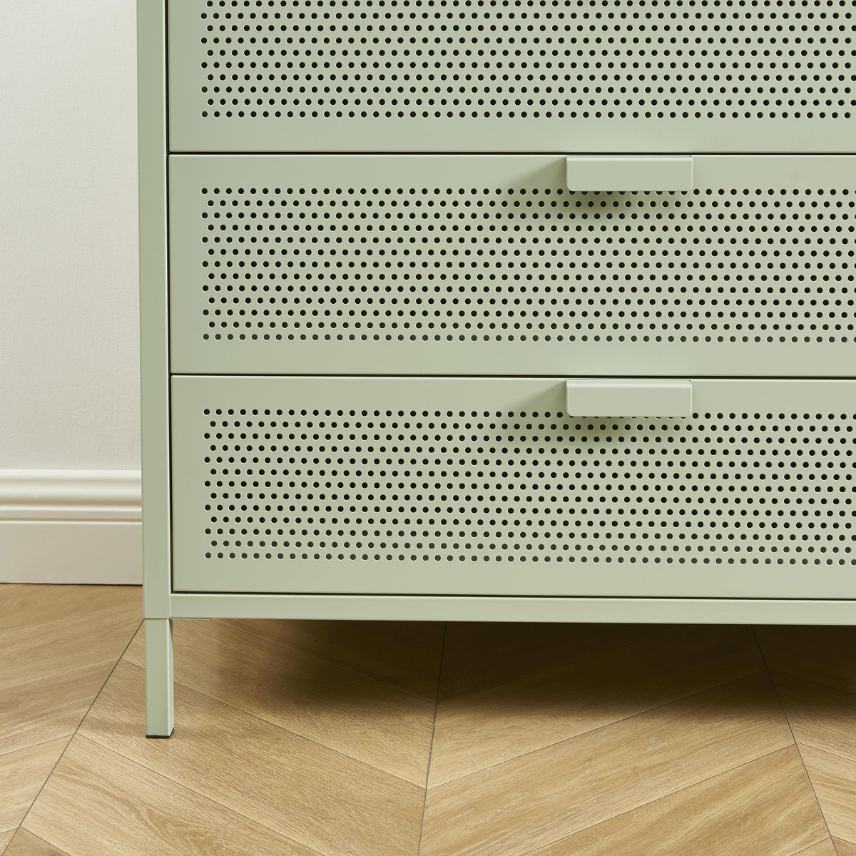 Commode en acier 4 tiroirs vert amande, PANTONE