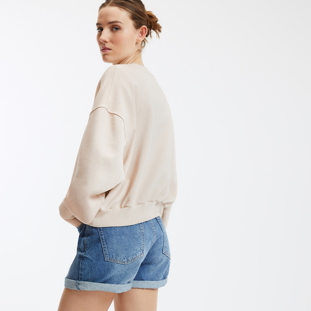 Short Loose Fit Sweatshirt with Crew Neck ivory, LA REDOUTE COLLECTIONS