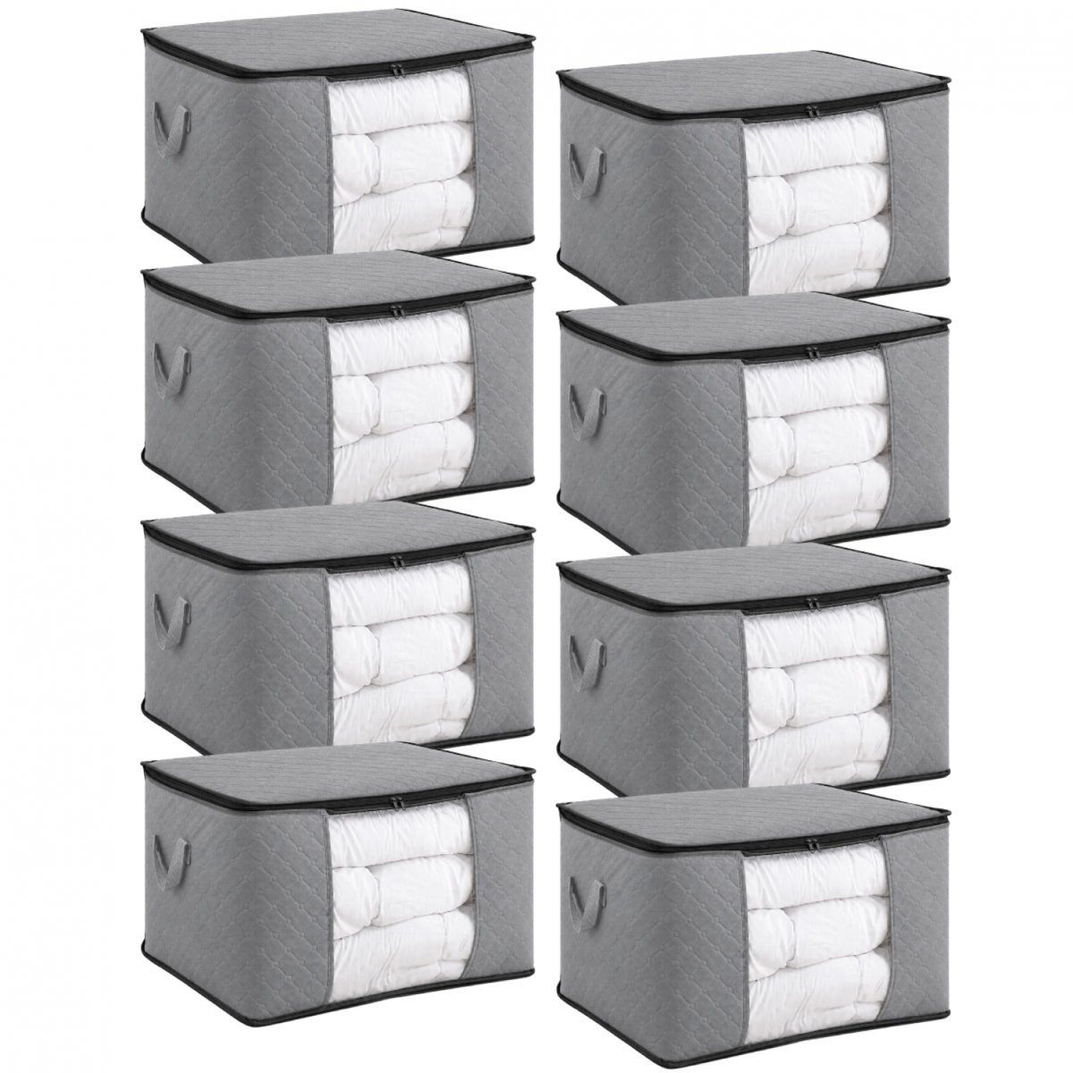 Lot de 8 sacs de rangement pliable pour vêtements, linge de maison avec poignées gris, LINXOR