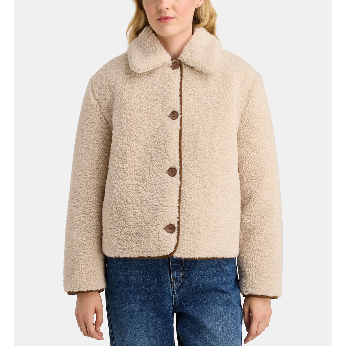 Blouson droit réversible effet sherpa écru, GALERIES LAFAYETTE