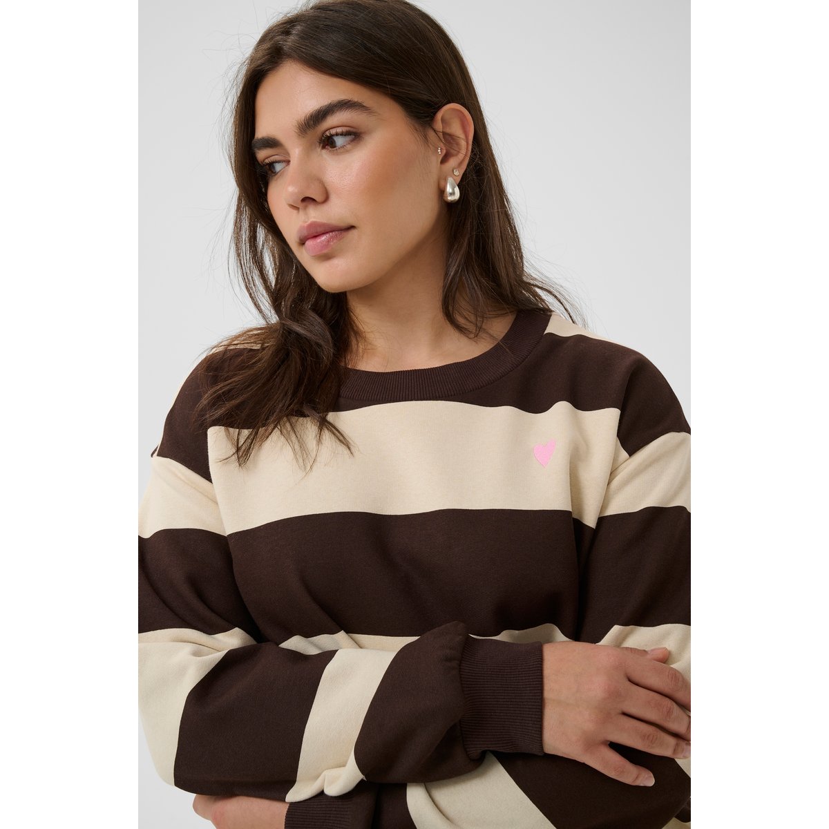 Sweatshirt marron blanc seal brown/turtledove stripe, KAFFE CURVE