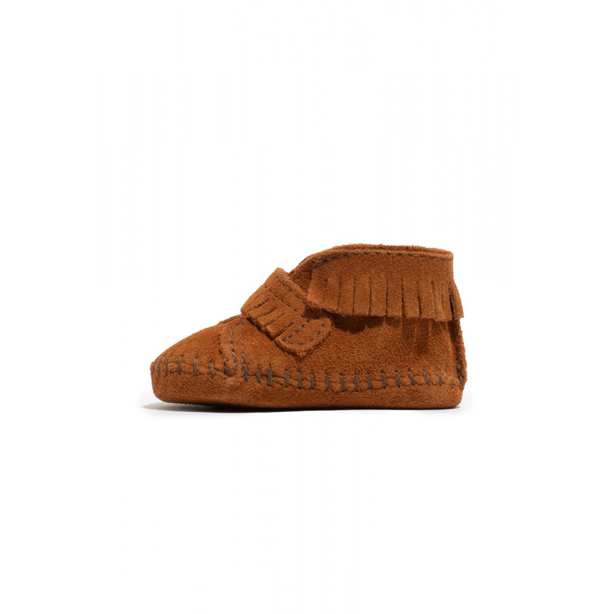 Chaussons souples en suede FRONT STRAP marron, MINNETONKA