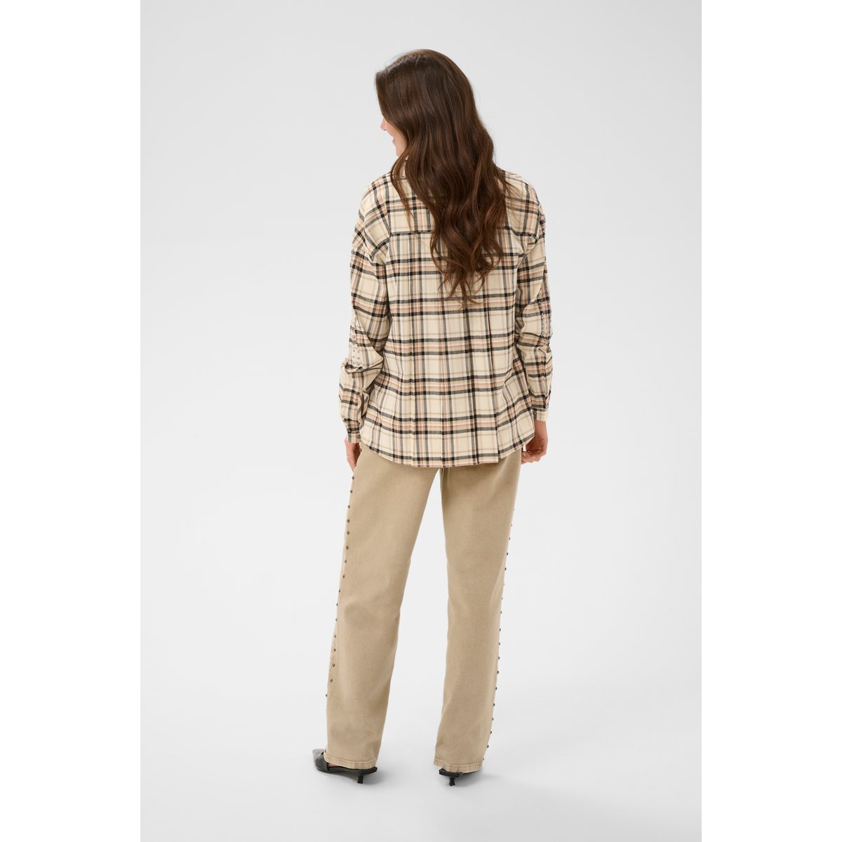 Chemise à manches longues beige bleached check, CREAM