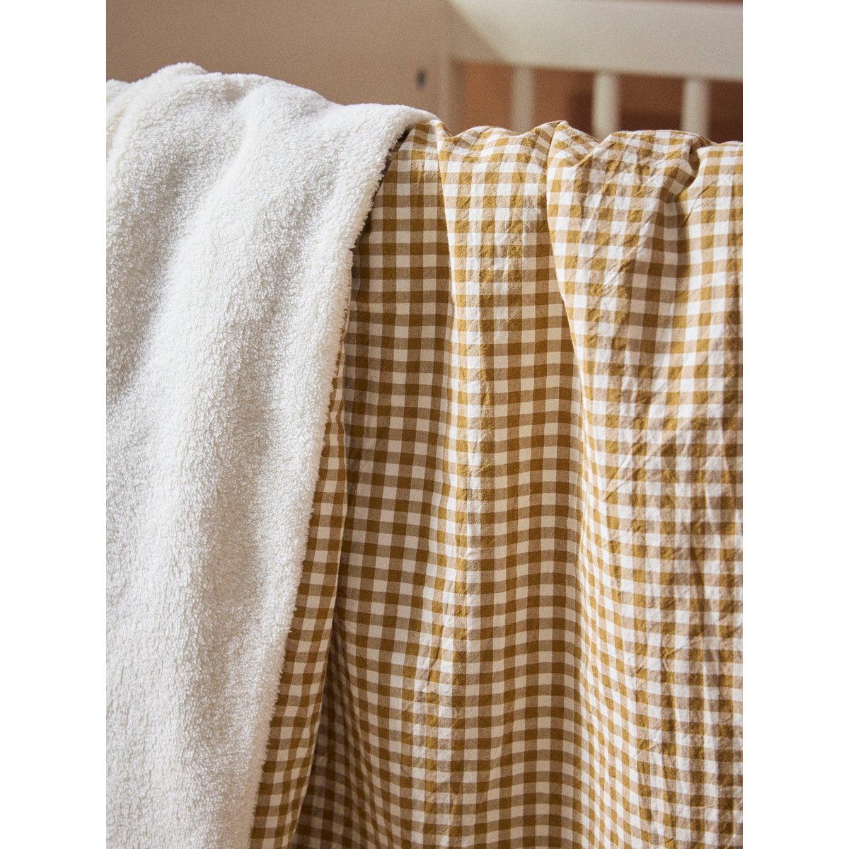 Plaid vichy et micro-polaire vichy caramel, CYRILLUS
