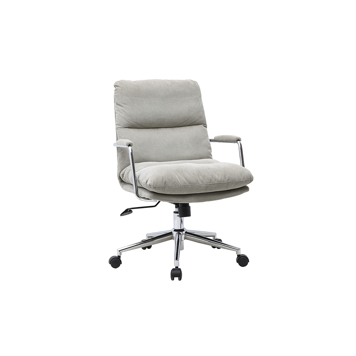 Chaise de bureau à roulettes en tissu velours côtelé taupe et métal chromé MIRABEAU taupe, MILIBOO