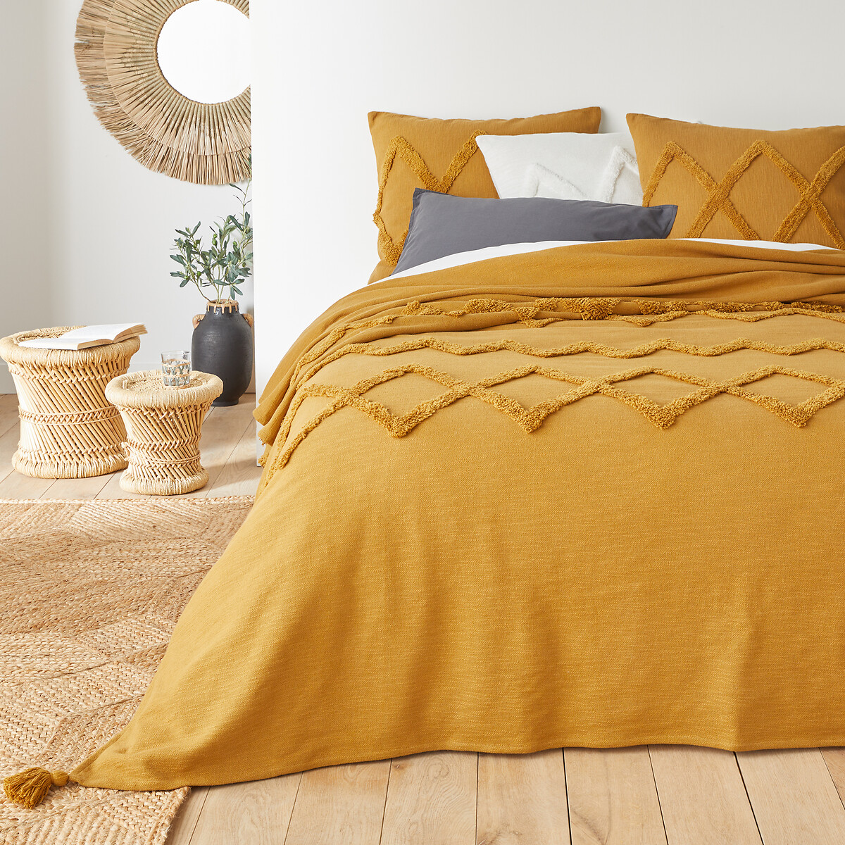 Dessus de lit coton tufté, Assa ocre, LA REDOUTE INTERIEURS
