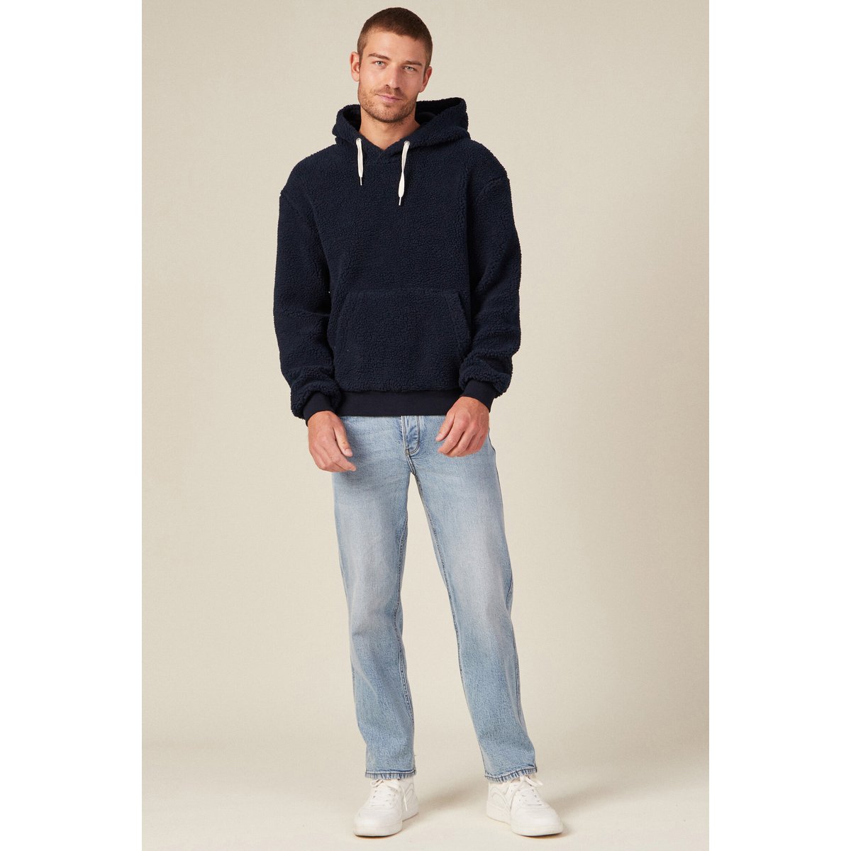 Sweat à capuche sherpa bleu marine, BONOBO