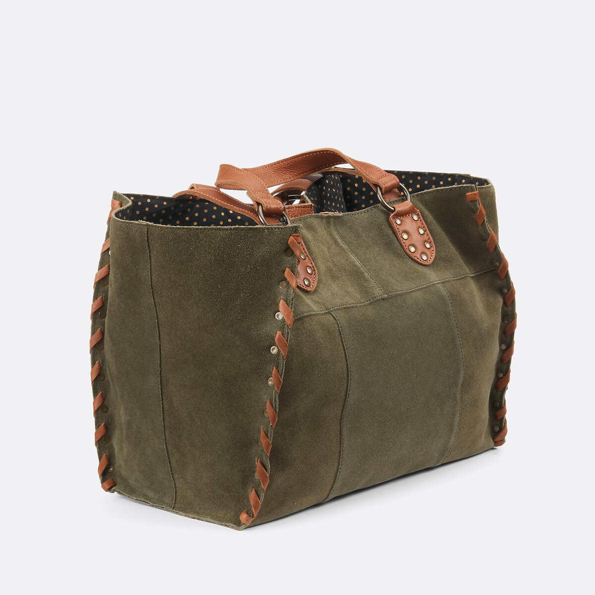 Sac shopper en cuir suède Salli kaki, PIECES