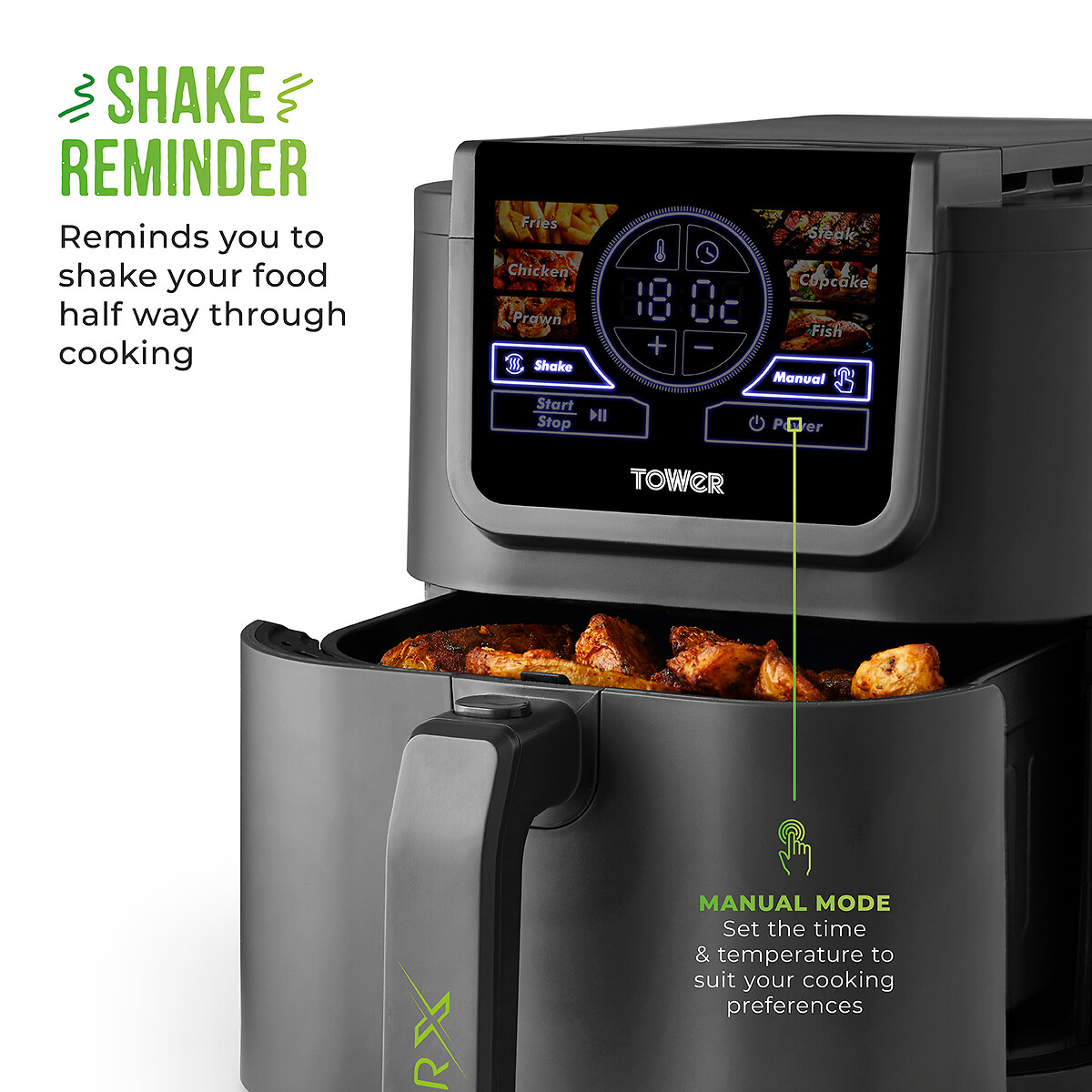 AirX 8L Single Basket Air Fryer - T17158 grey, TOWER