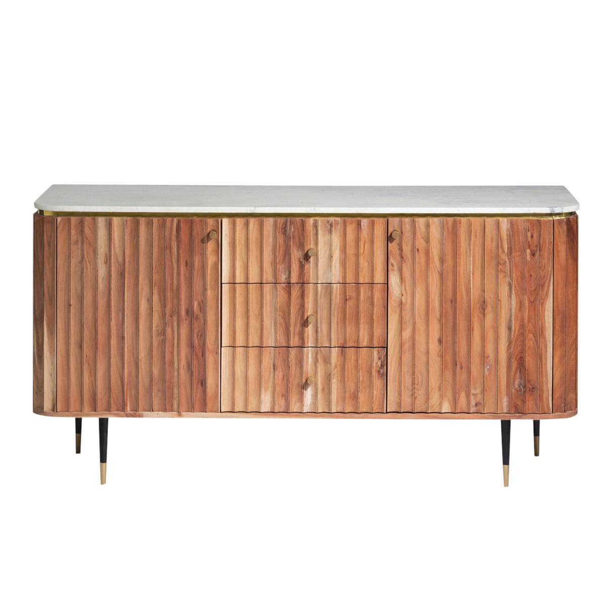 Buffet en bois d'acacia et marbre JUDITH bois clair, MADE IN MEUBLES