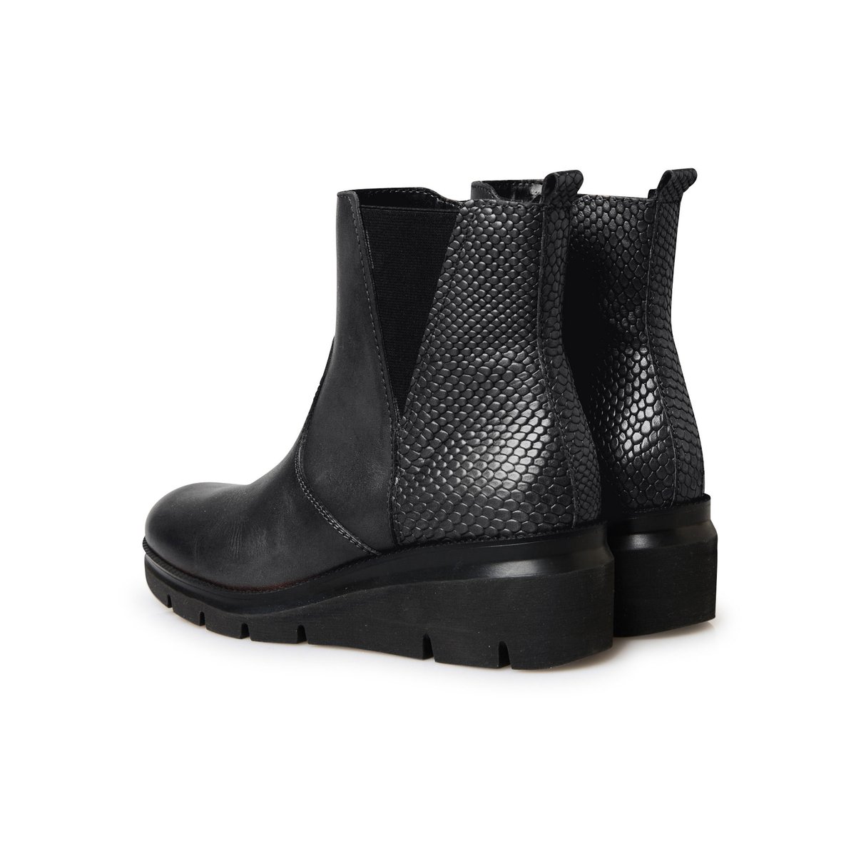 Boots compensées crantées talon 5 cm noir, PEDICONFORT