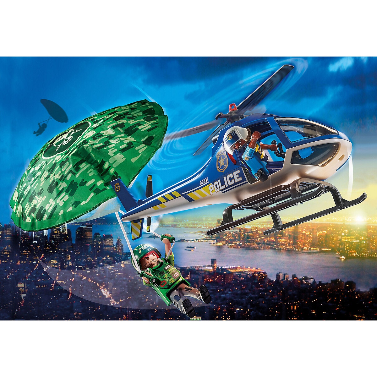 Hélicoptère De Police Et Parachutiste multicolore, PLAYMOBIL