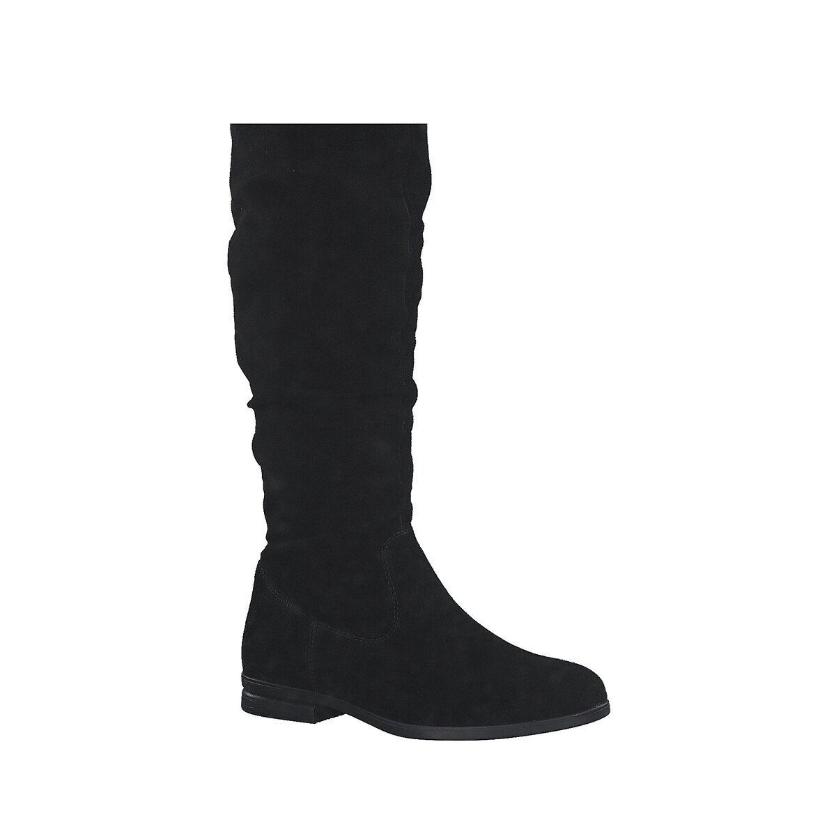 Suede Flat Calf Boots black, TAMARIS
