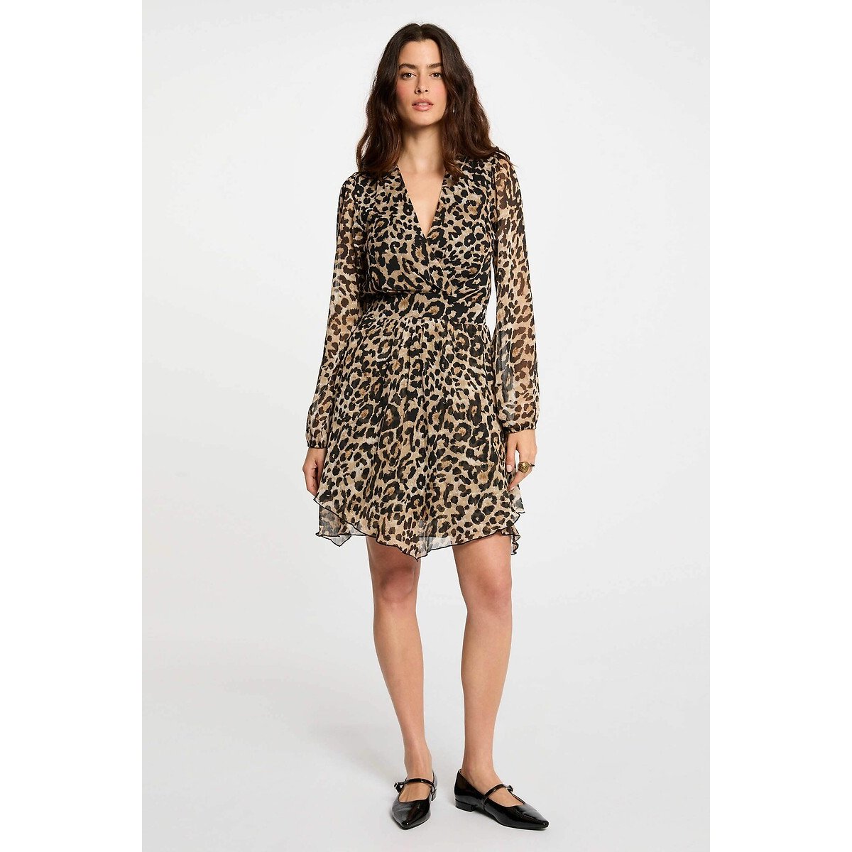 Printed Fitted Short Dress leopard print, MORGAN