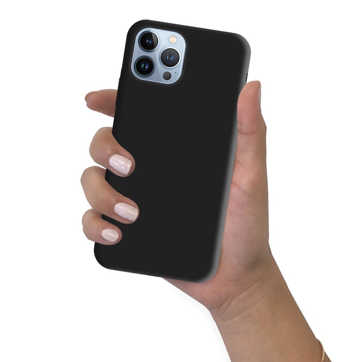 Coque silicone liquide iPhone 13 Pro noir, EVETANE