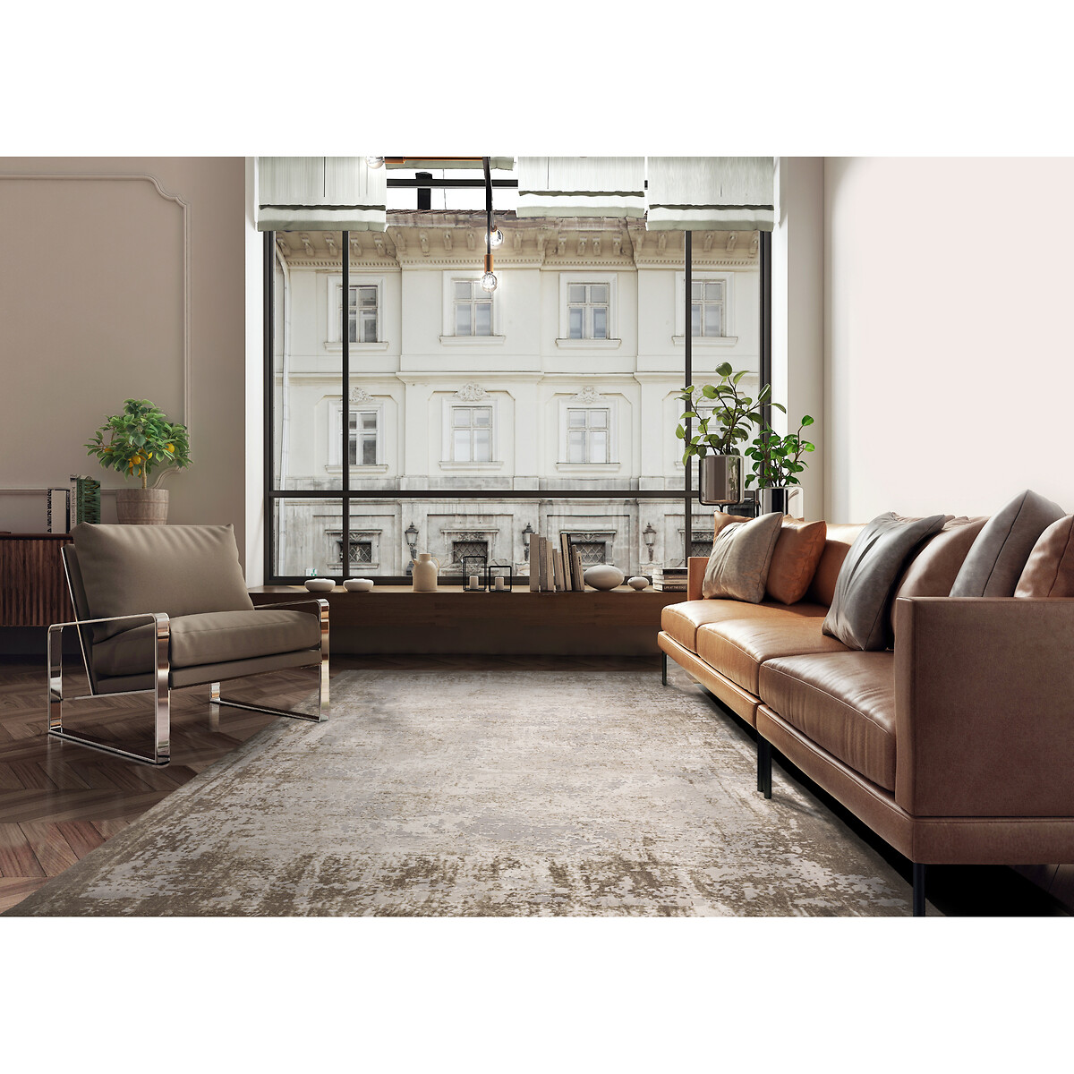 Distressed Textured Border Rug beige, ÉDITÉ