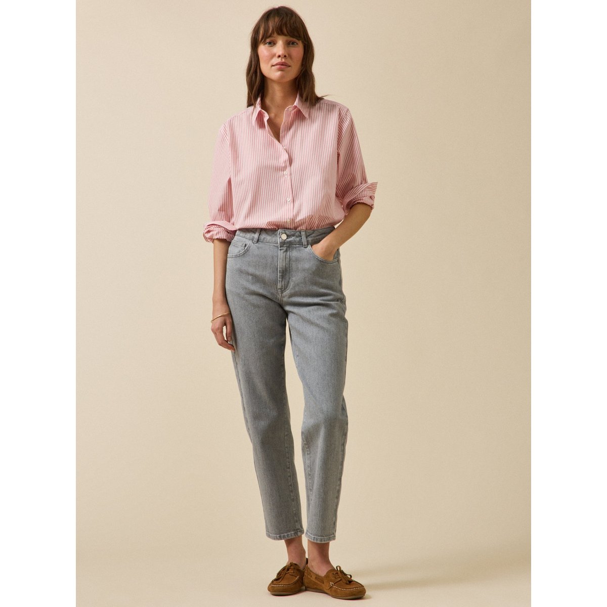 Jean mom Claire coton biologique denim gris clair, CYRILLUS