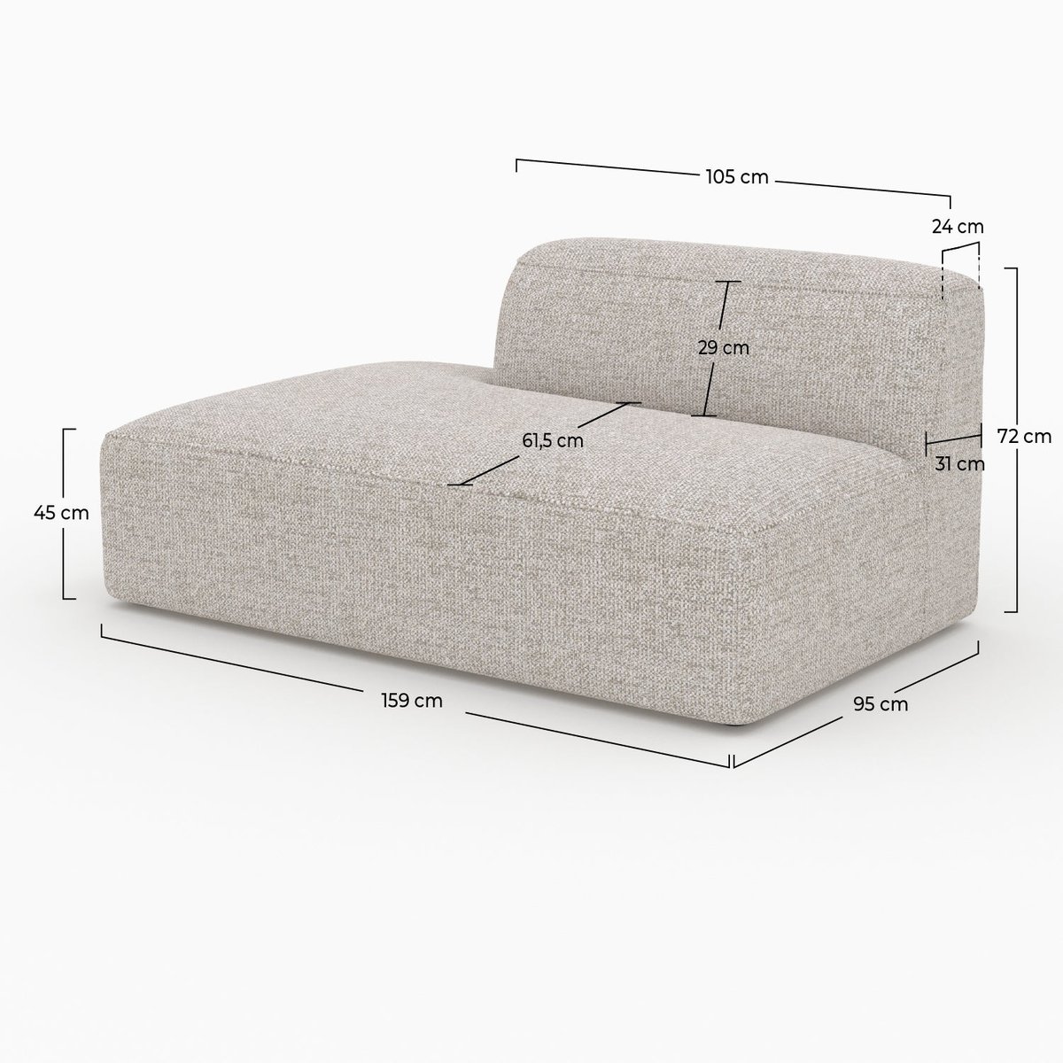 Méridienne dossier à droite pour canapé modulable en tissu - HESTIA beige, MAISON PAVANE